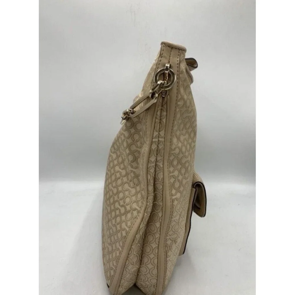 Coach Madison Signature OP Art 2 Way Beige Canvas Turnlock Zipper Shoulder Bag